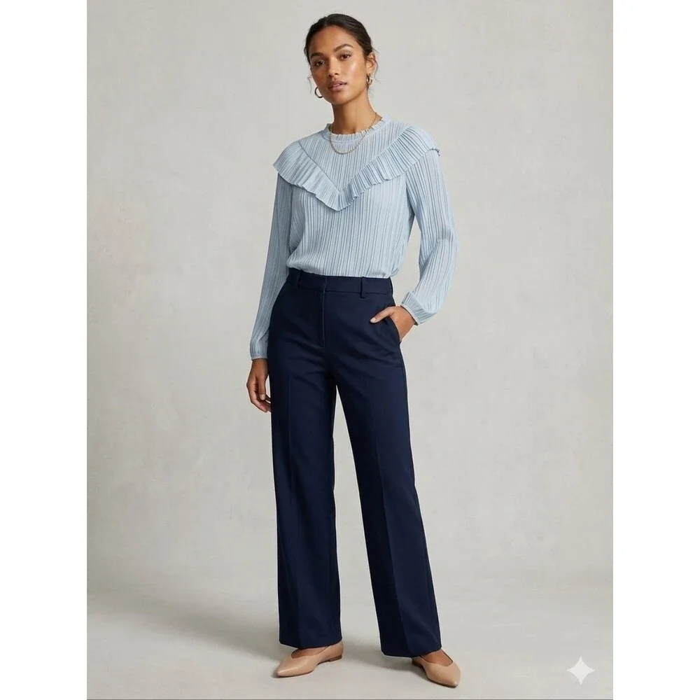 XS J.Crew Ruffle V-Neck Accordion Pleat Blouse Romantic Cottagecore Coquette